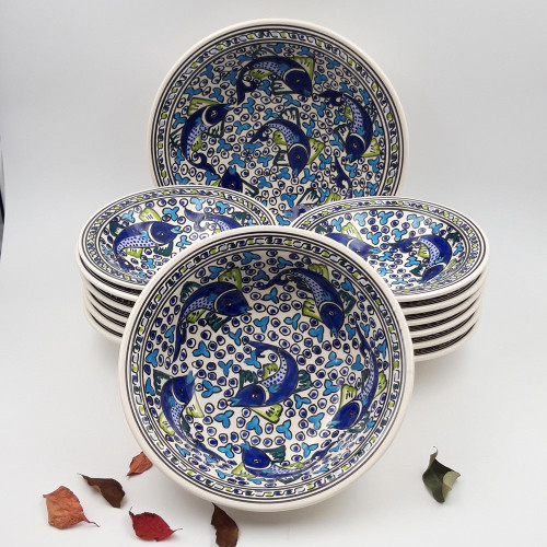 Service à couscous assiettes Tebsi Poissons Bleus - 12 pers