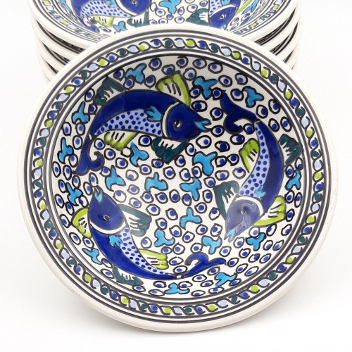 Service à couscous assiettes Tebsi Poissons Bleus - 12 pers