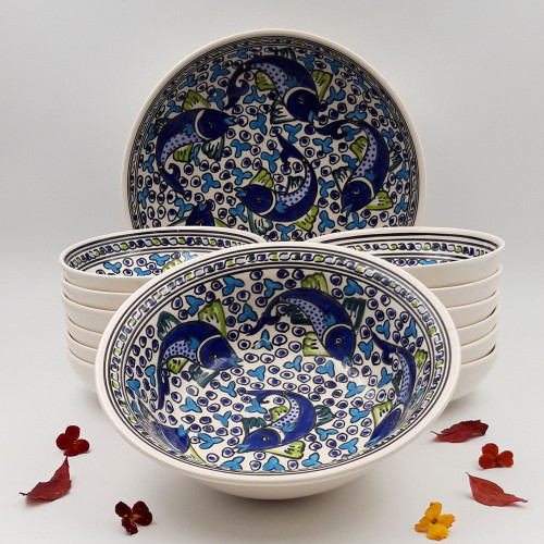 Service à couscous assiettes jattes  Poissons Bleus - 12 pers