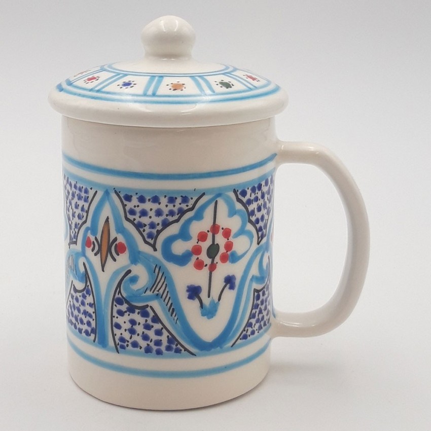 Tasse avec couvercle en céramique 25 cL Marocain Turquoise