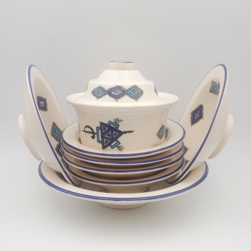 Service à couscous assiettes Tebsi Sahel bleu - 6 pers