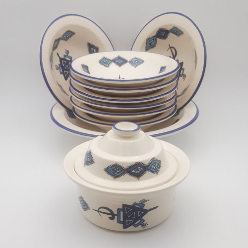 Service à couscous assiettes Tebsi Sahel bleu - 8 pers