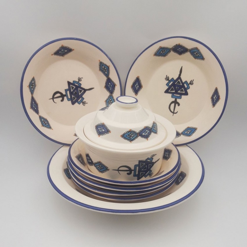 Service à couscous assiettes creuses Sahel bleu - 6 pers