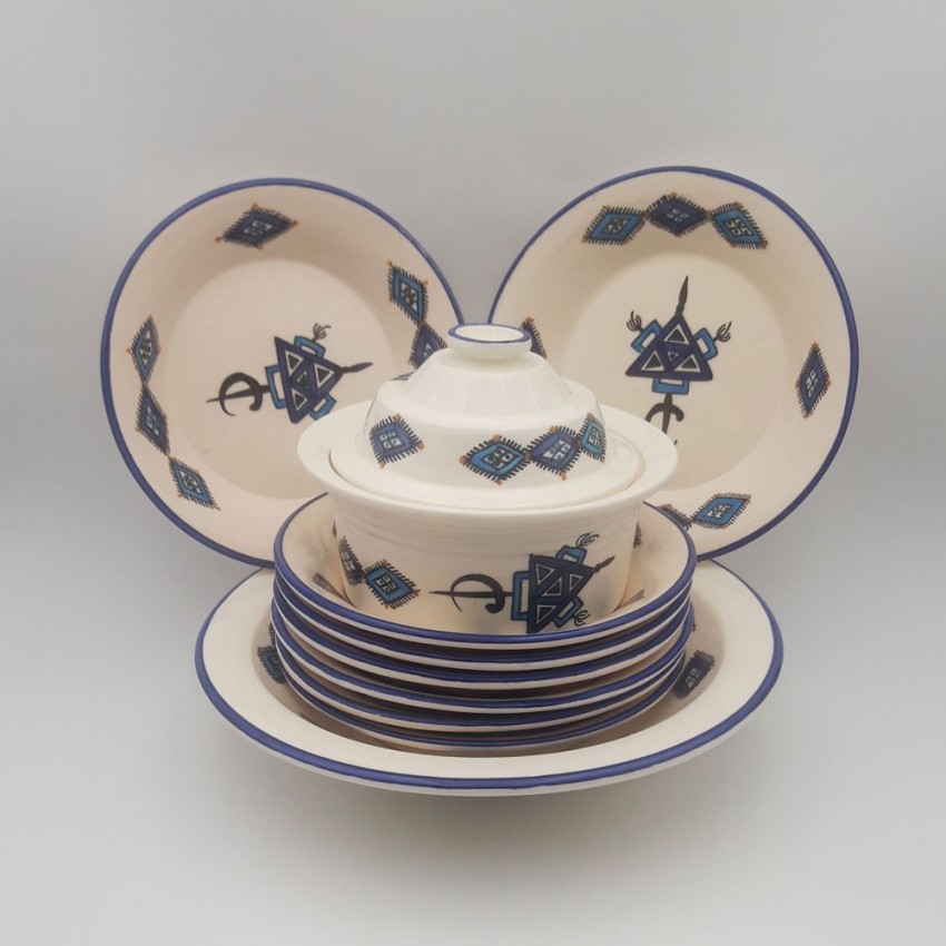 Service à couscous assiettes creuses Sahel bleu - 8 pers