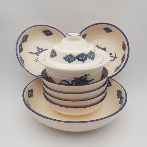 Service à couscous assiettes jattes Sahel bleu - 6 pers