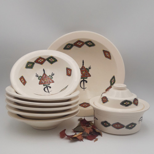 Service à couscous assiettes Tebsi Sahel beige - 6 pers