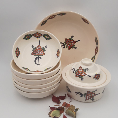 Service à couscous assiettes jattes Sahel beige - 6 pers