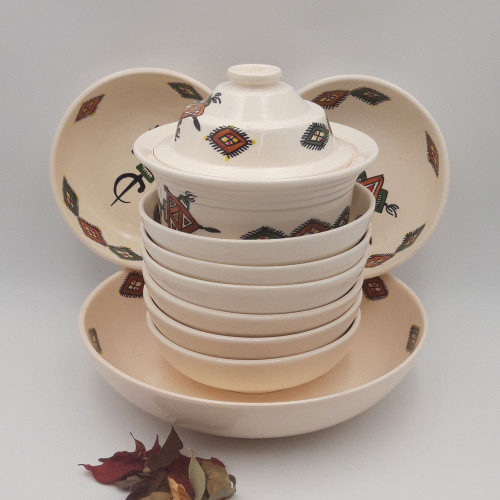 Service à couscous assiettes jattes Sahel beige - 8 pers