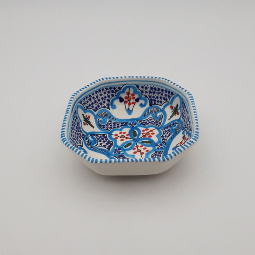 Plat octogonal Marocain turquoise Liseré - L 16 cm