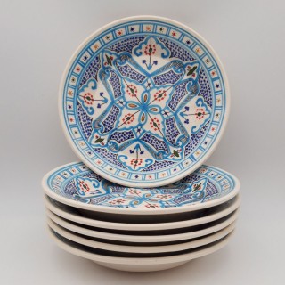 Lot de 6 assiettes creuses Marocain turquoise - D 24 cm