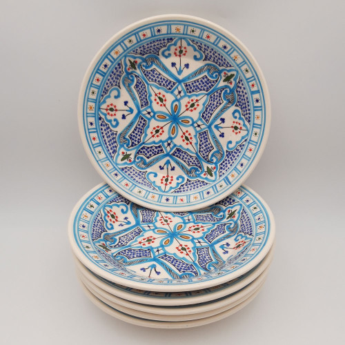 Lot de 6 assiettes creuses Marocain turquoise - D 24 cm