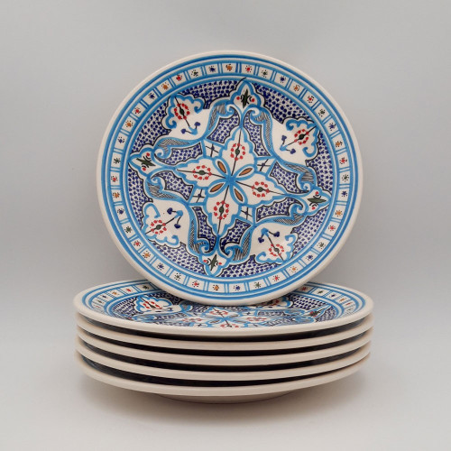 Lot de 6 assiettes plates Marocain turquoise - D 24 cm