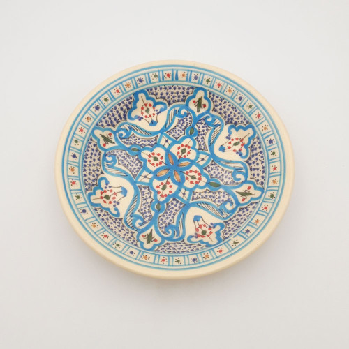 Assiette creuse Marocain turquoise blanc cassé - D 24 cm