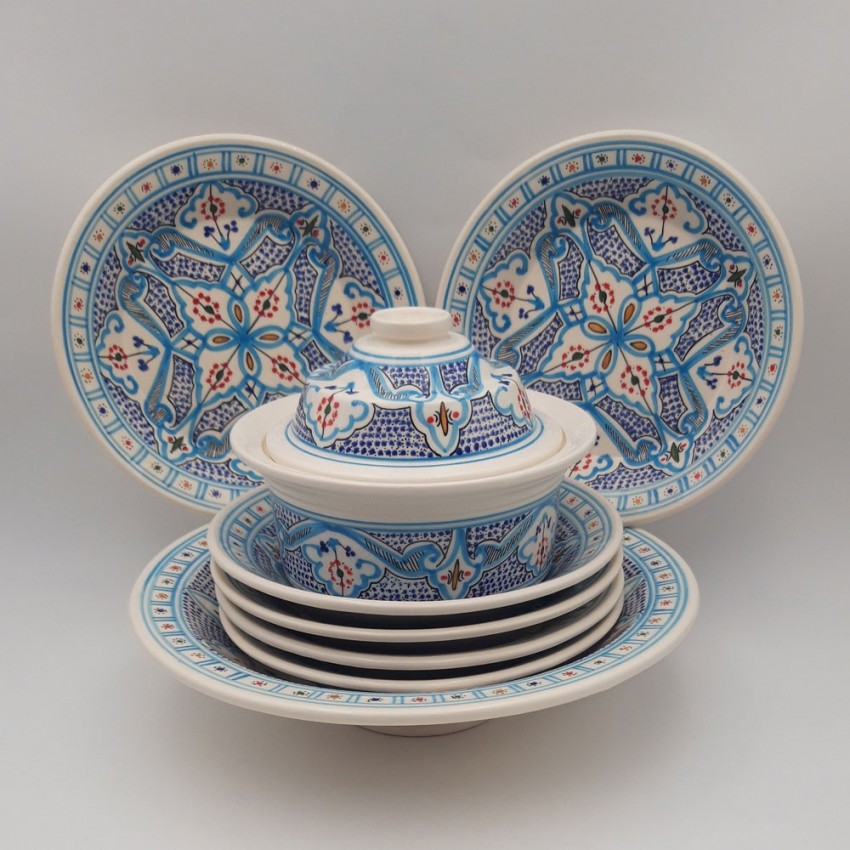 Service à couscous Marocain turquoise assiettes creuses - 6 pers