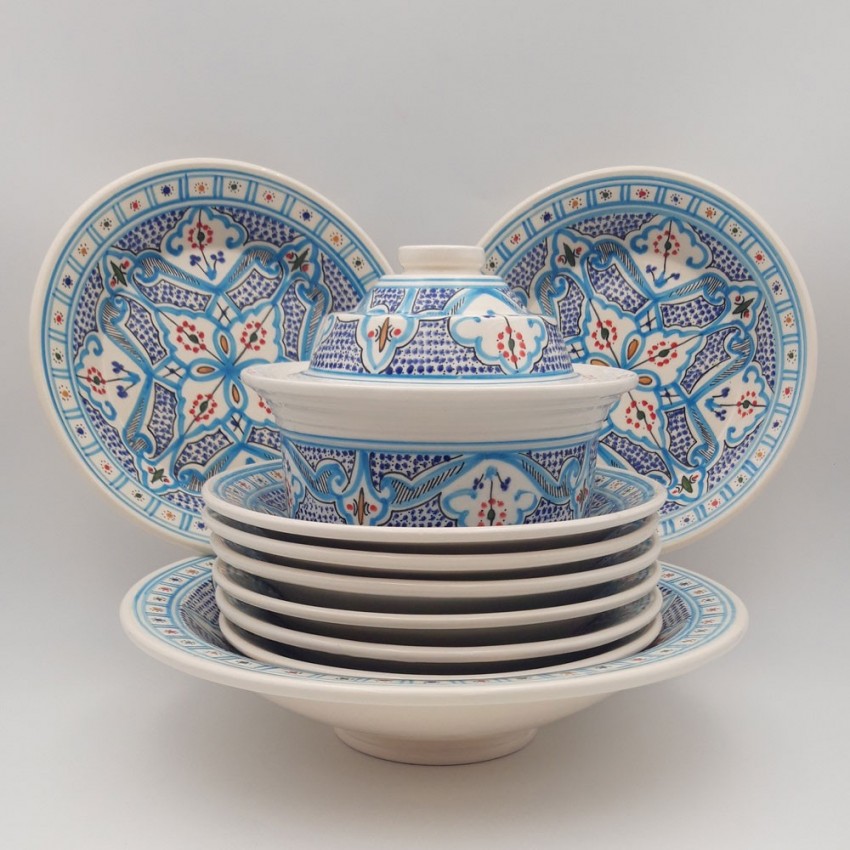 Service à couscous Marocain turquoise assiettes creuses - 8 pers