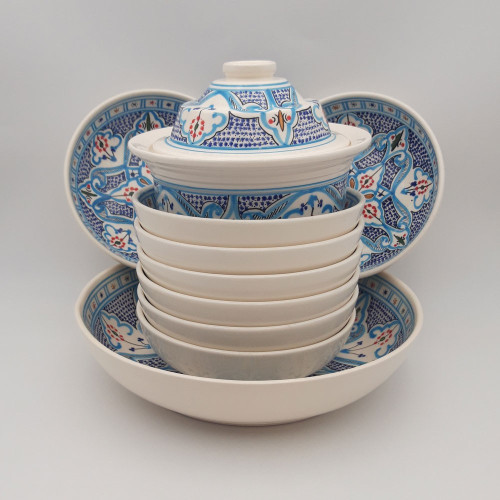 Service à couscous assiettes jattes Marocain Turquoise - 8 pers