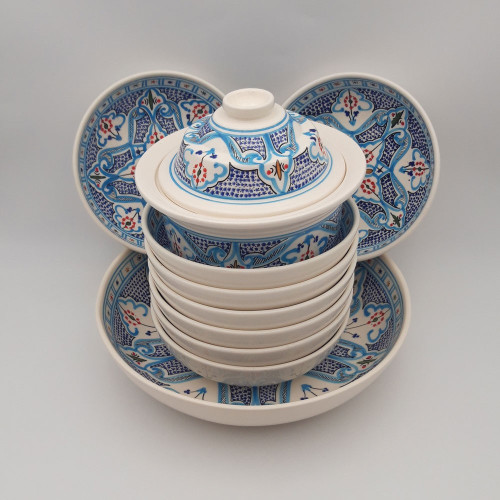 Service à couscous assiettes jattes Marocain Turquoise - 8 pers
