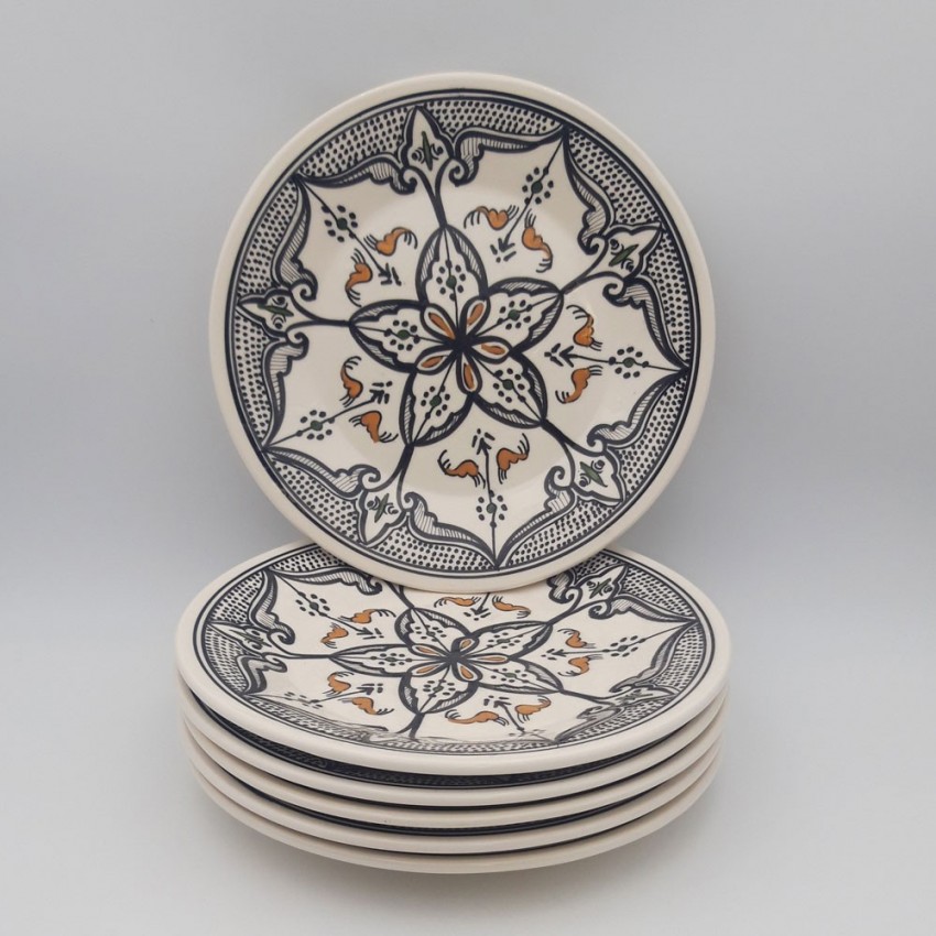Lot de 6 assiettes plates Marocain noir - D 28 cm