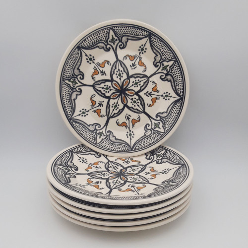 Lot de 6 assiettes plates Marocain noir - D 28 cm