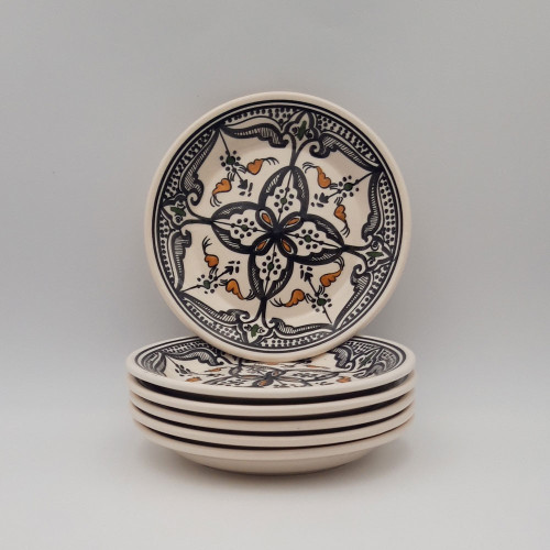Lot de 6 assiettes à entrée ou dessert Marocain noir - D 20 cm