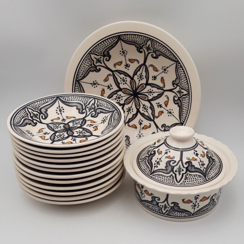 Service à couscous assiettes creuses Marocain noir - 12 pers
