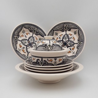 Service à couscous assiettes creuses Marocain noir - 6 pers