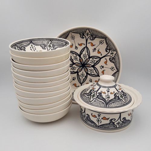 Service à couscous assiettes jattes Marocain noir - 12 pers