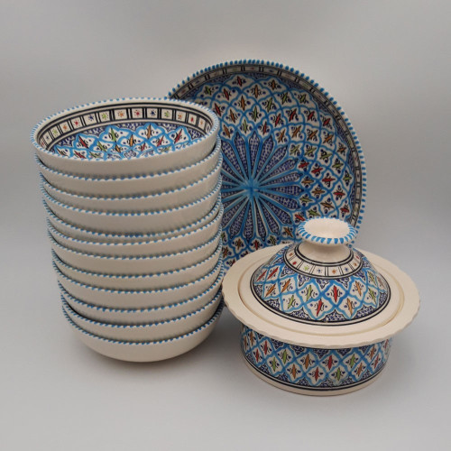 Service à couscous assiettes jattes Bakir turquoise - 6 pers