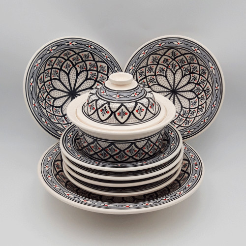 Service à couscous assiettes Tebsis Bakir gris - 6 pers
