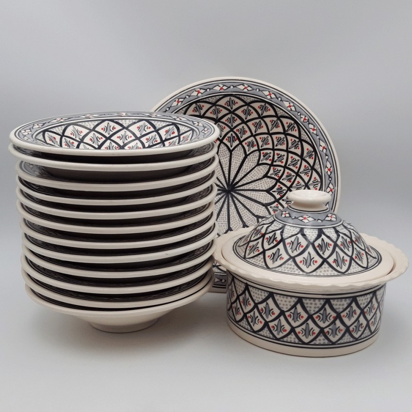 Service à couscous assiettes Tebsi Bakir gris - 12 pers 