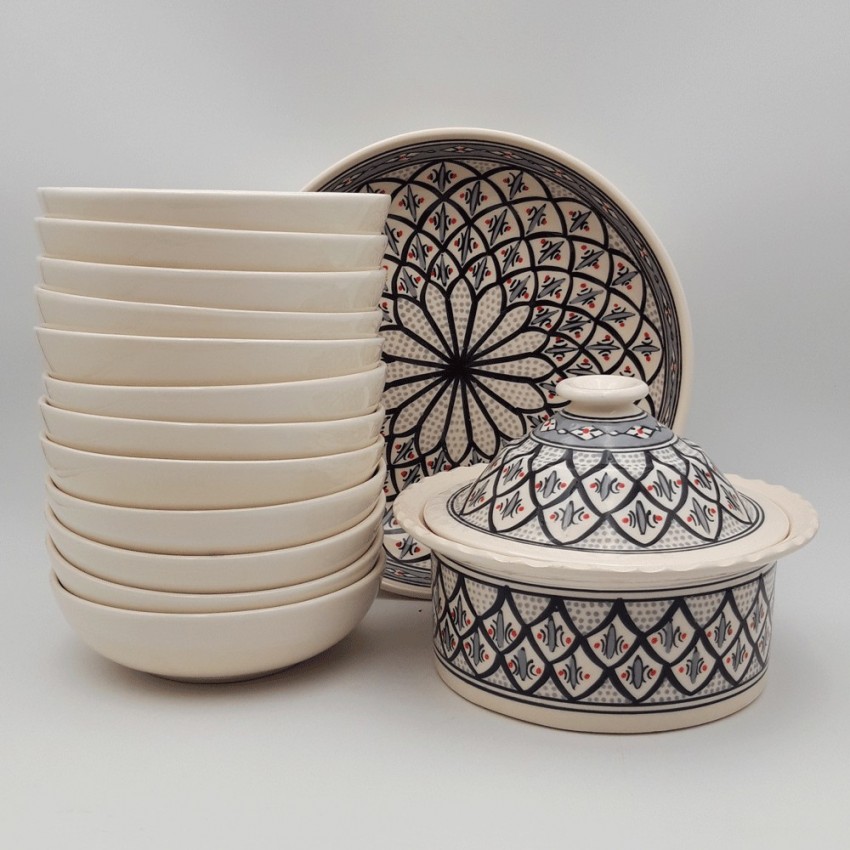 Service à couscous assiettes jattes Bakir gris - 12 pers