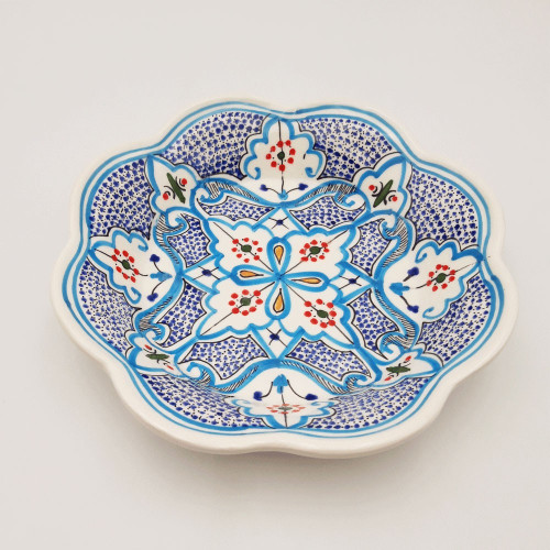 Assiette creuse fleur Marocain turquoise - D 23 cm