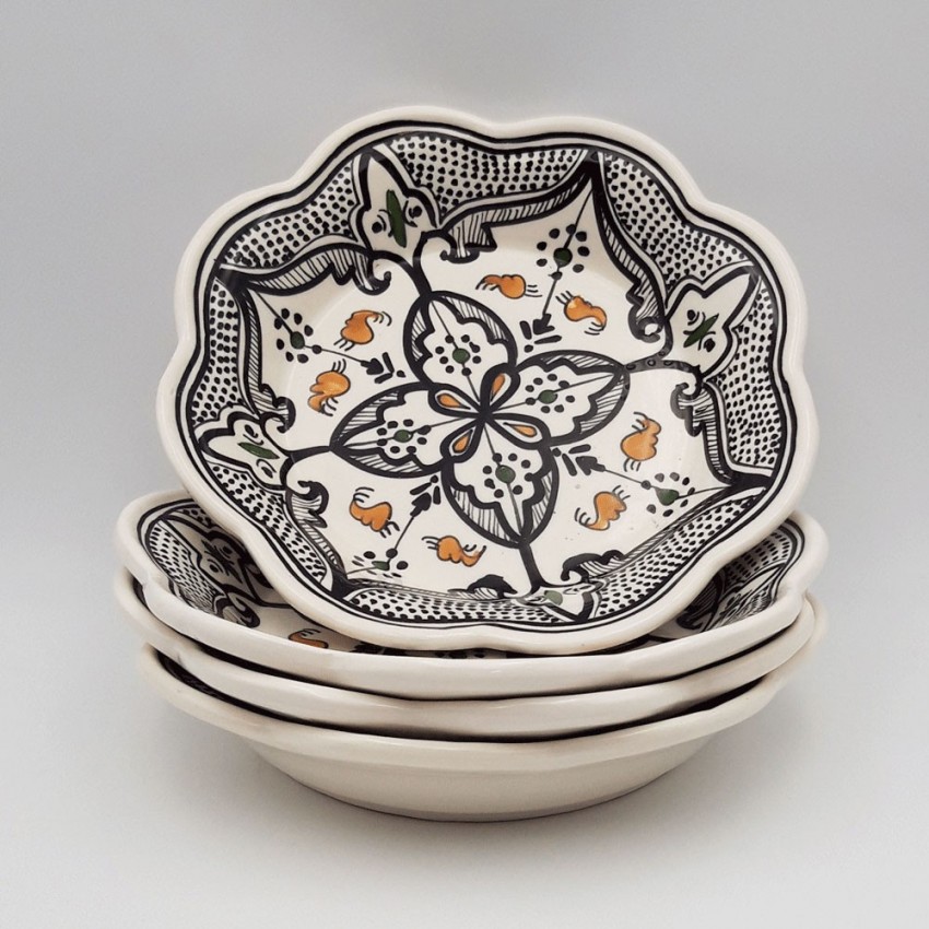 Lot de 4 assiettes creuses fleur Marocain noir - D 23 cm