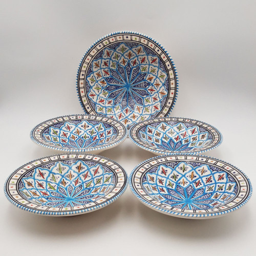 Service à couscous assiettes creuses Tebsis Bakir turquoise - 4 pers