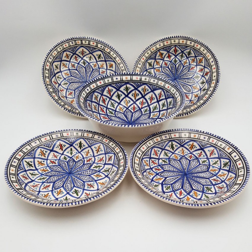 Service à couscous assiettes creuses Bakir bleu - 4 pers