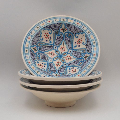 Lot de 4 assiettes creuses Tebsi Marocain Turquoise - D 23 cm