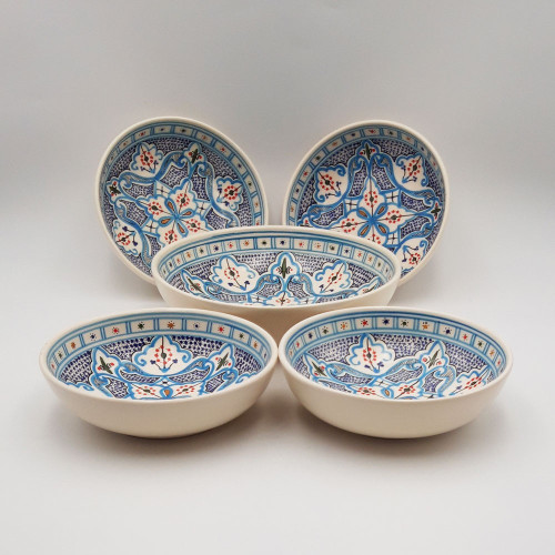 Service à couscous assiettes jattes Marocain Turquoise - 4 pers