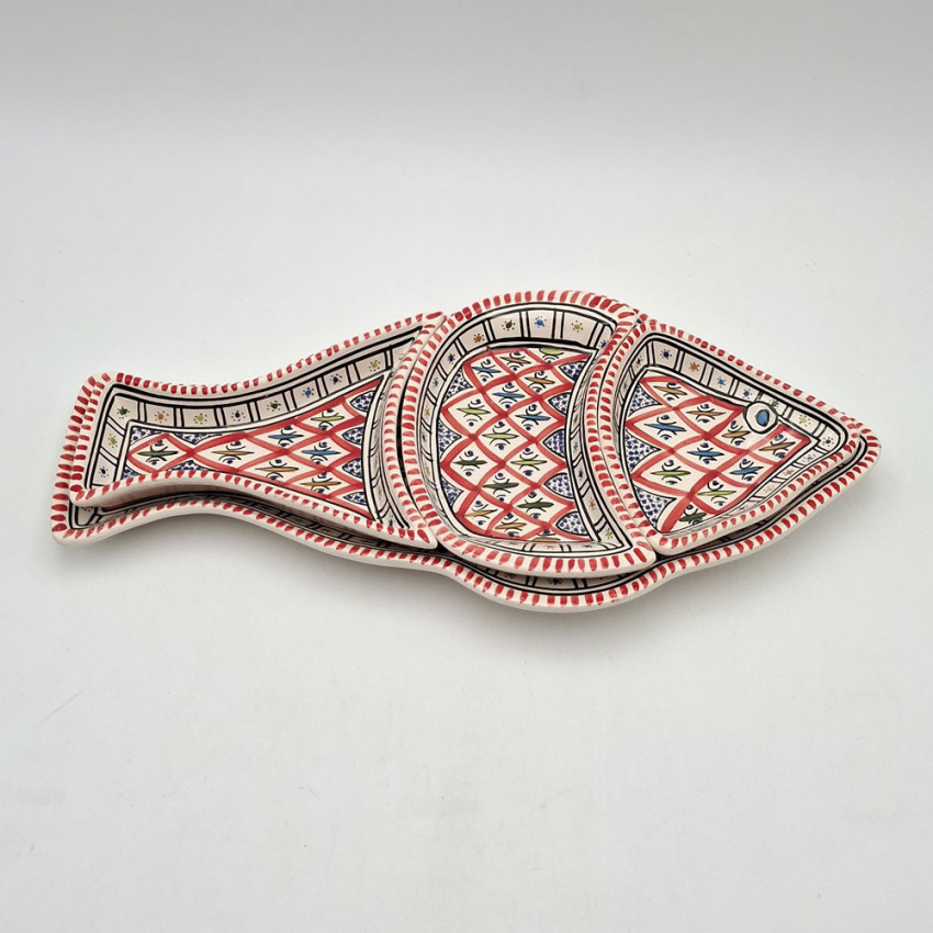 Service apéritif poisson Bakir rouge en céramique artisanale