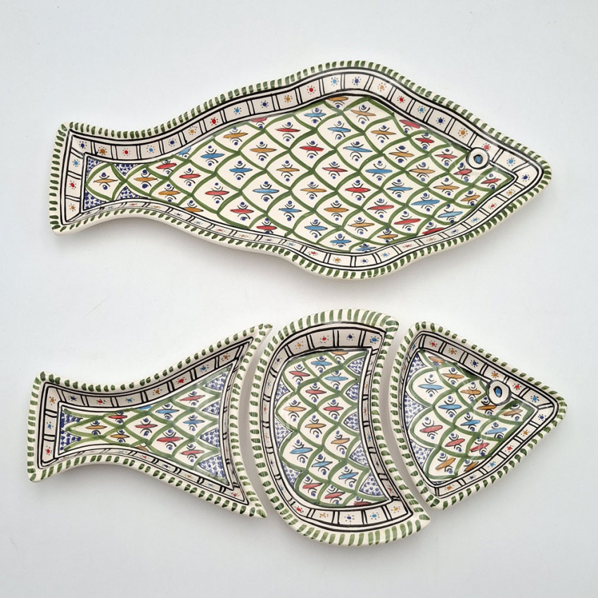 Service apéritif poisson Bakir vert en céramique artisanale