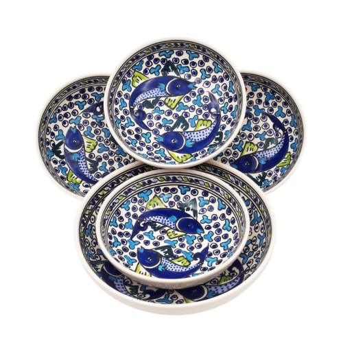Service à couscous artisanal Poissons Bleus – Vaisselle fait main