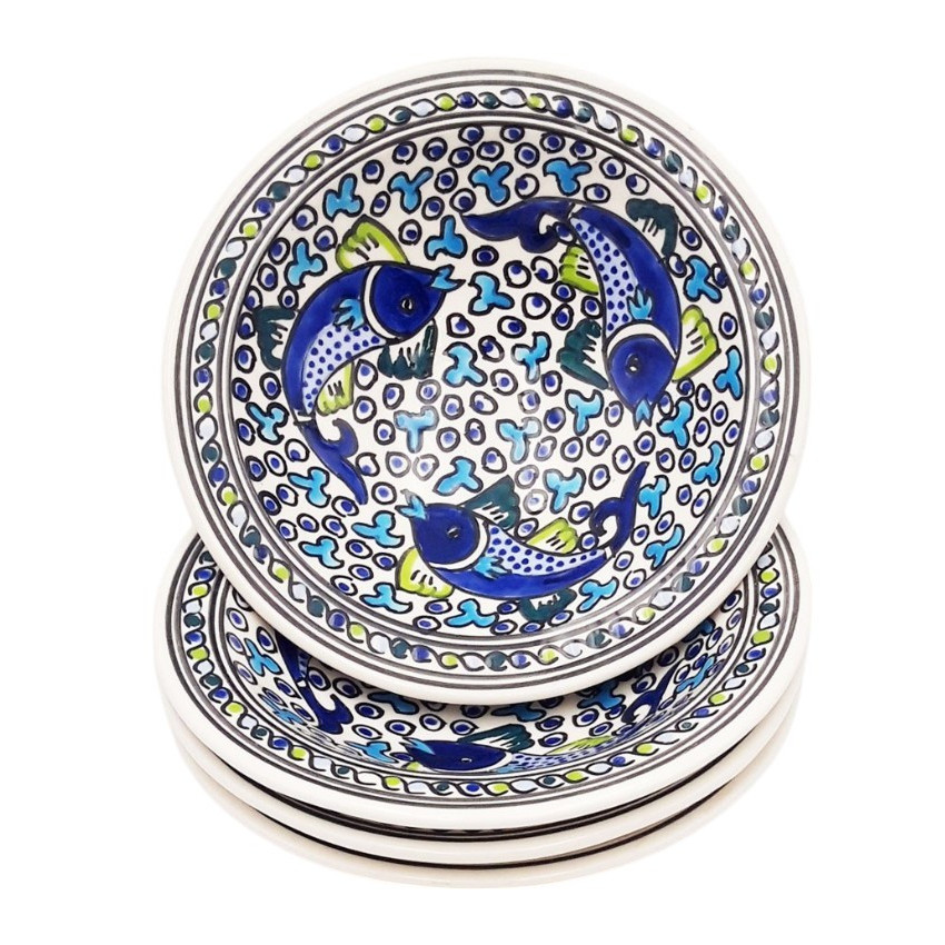 Lot de 4 assiettes creuses tebsi Poissons Bleus – Vaisselle artisanale