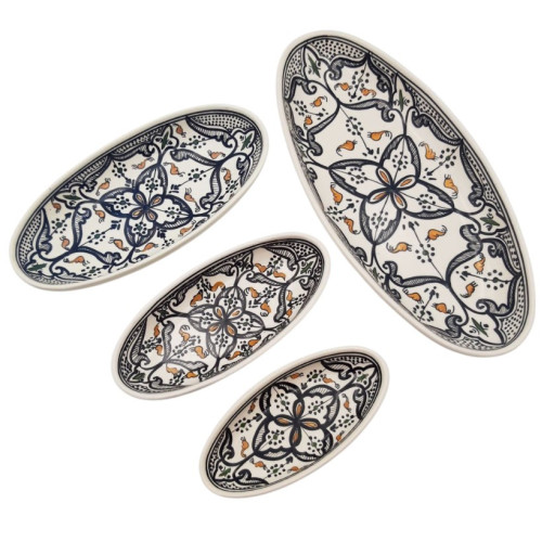 Lot 4 plats ovales céramique artisanale Marocain Noir