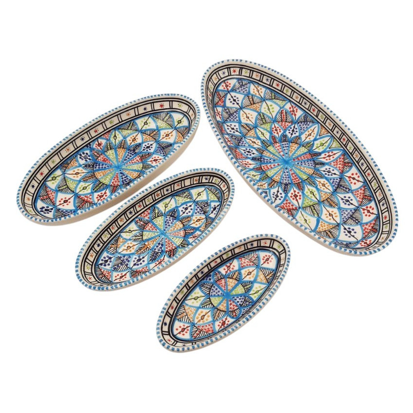 Lot 4 plats ovales céramique artisanale Bakir Royal