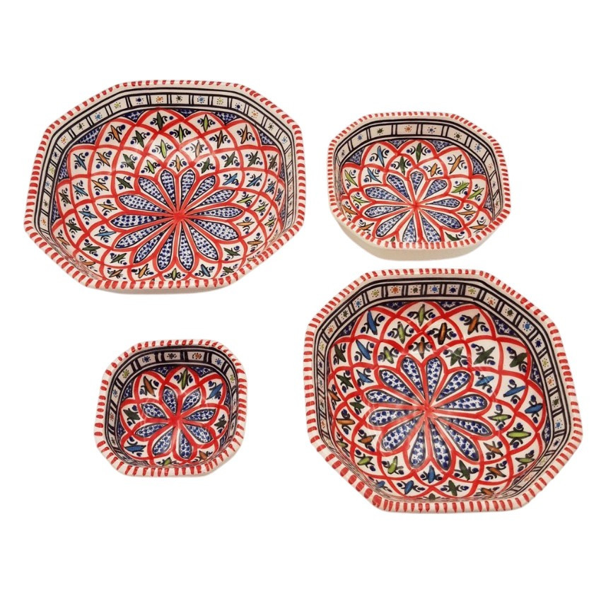 Lot de 4 plats octogonales Bakir rouge
