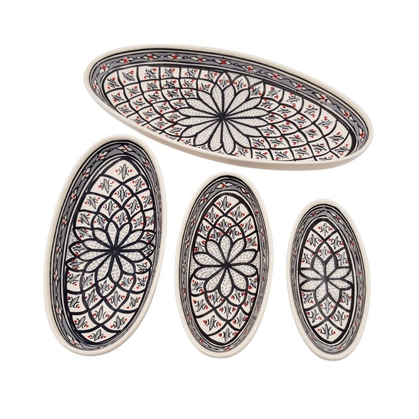 Lot 4 plats ovales céramique artisanale Bakir Gris