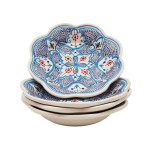 Lot de 4 assiettes creuses marocaines turquoise en céramique – Forme fleur 23 cm