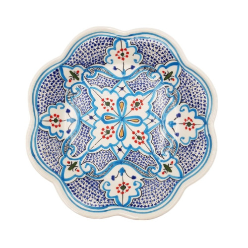 Assiette creuse fleur Marocain turquoise - D 23 cm