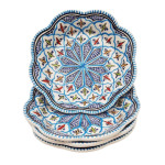 Lot de 4 assiettes creuses Bakir Turquoise en céramique – Forme fleur 23 cm