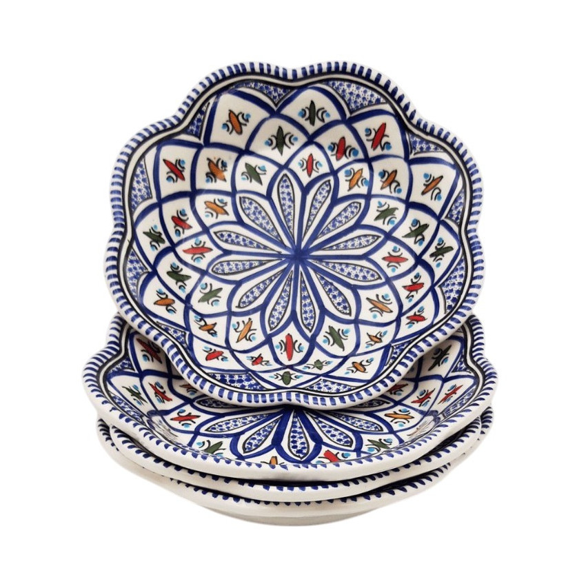 Lot de 4 assiettes creuses fleur Bakir bleu - D 23 cm