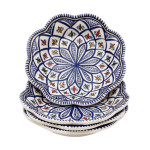 Lot de 4 assiettes creuses Bakir Bleu en céramique – Forme fleur 23 cm